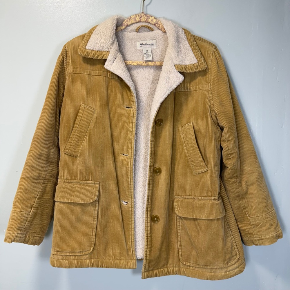 Westbound VTG Mens Corduroy Sherpa Lined Jacket Tan Brown Chore  Workwear Coat M